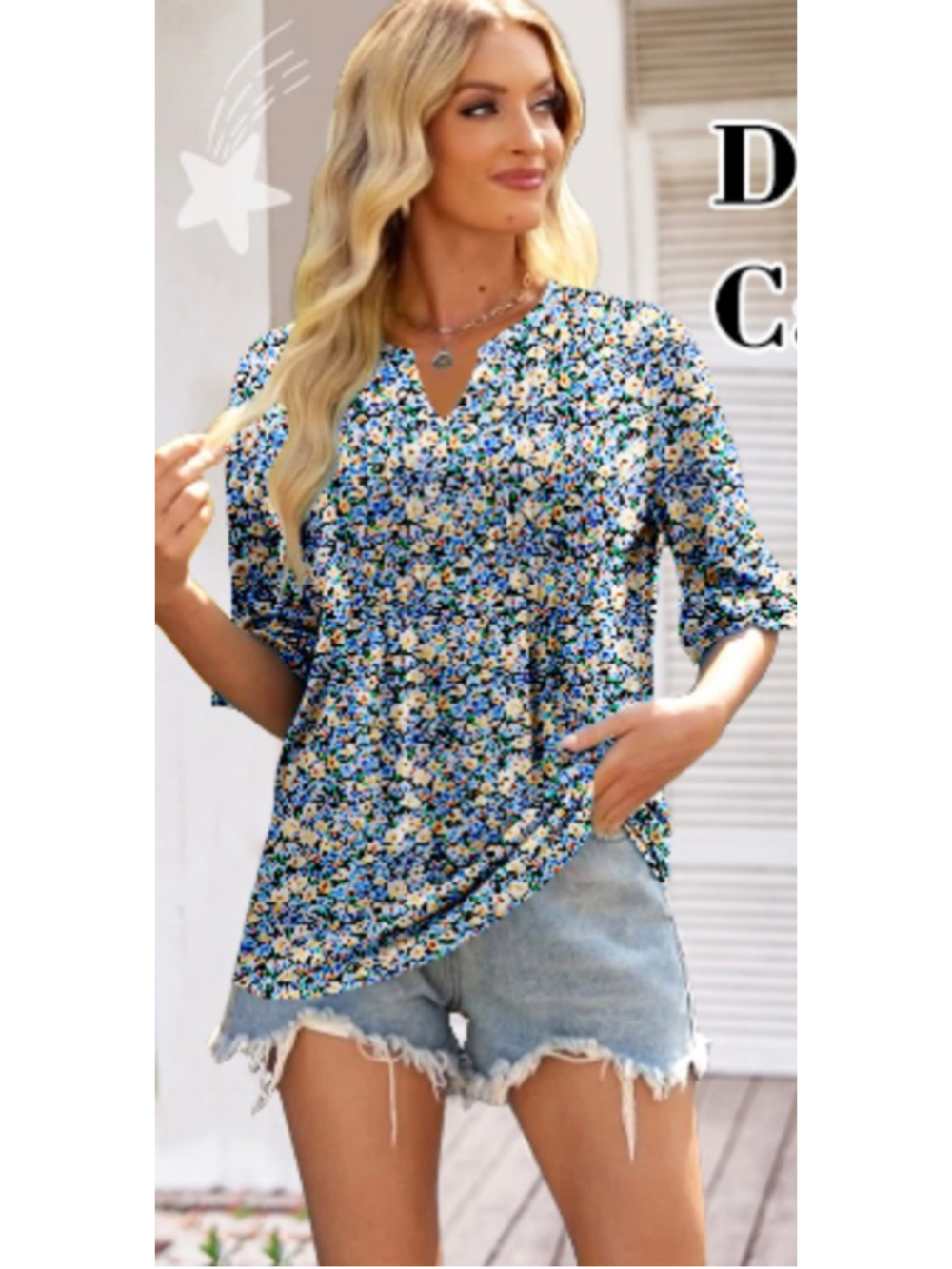 NEW 3/4 Length Sleeve Top Blouses Floral Ruffle Tunic 2X